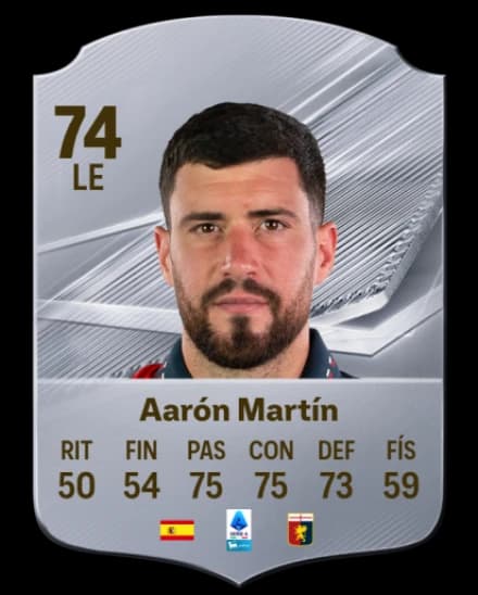 Card de Aarón Martín, LB, overall 74