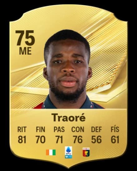 Card de Hamed Junior Traoré, LM, overall 75