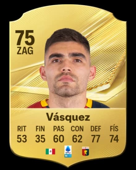Card de Johan Vásquez, CB, overall 75